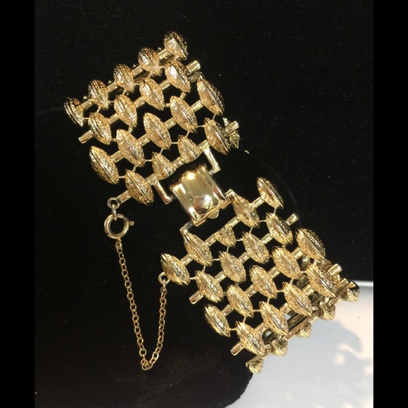 Vintage Signed Coro Gold Tone Wide Bracelet